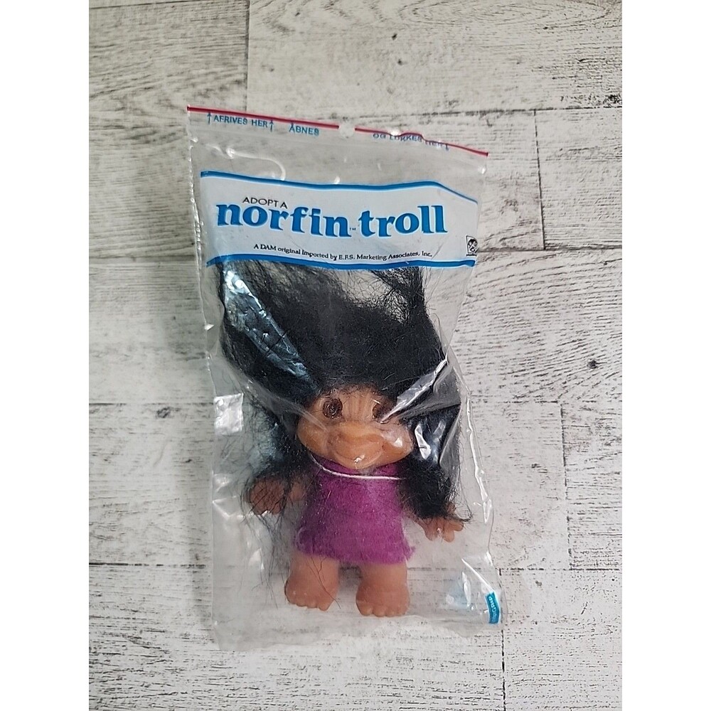 1980s Norfin Dam Troll Doll 3" The Tiny Ones Bagged Style #502 w/ TAG